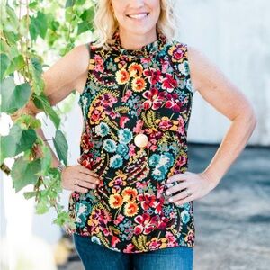 LOFT Ruffle Halter Neck Vibrant Floral Sleeveless Top Blouse Women’s Size S